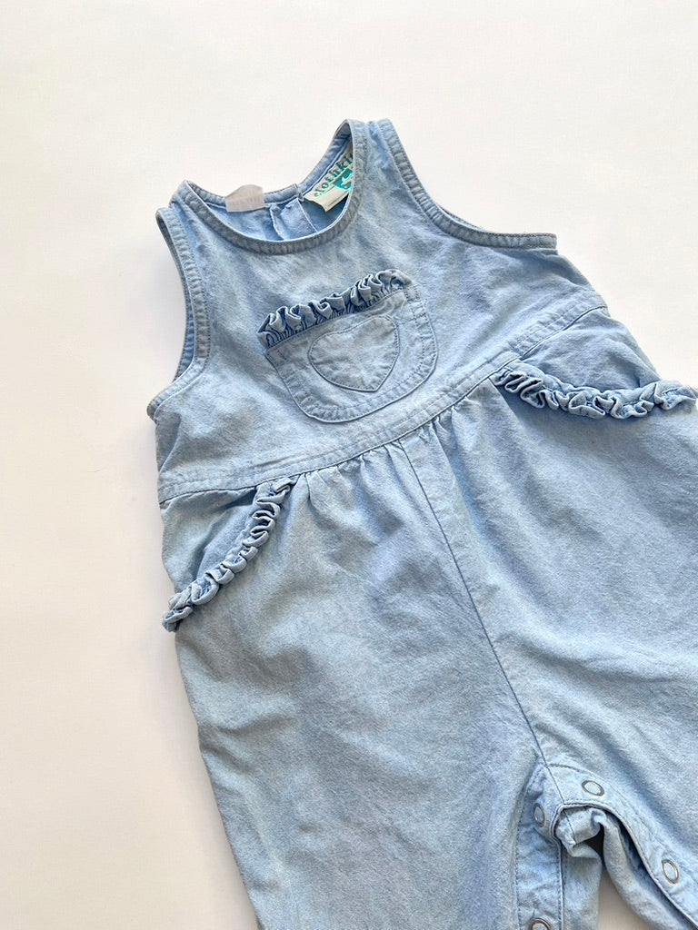 Vintage light denim heart ruffle dungarees Age 9-12m