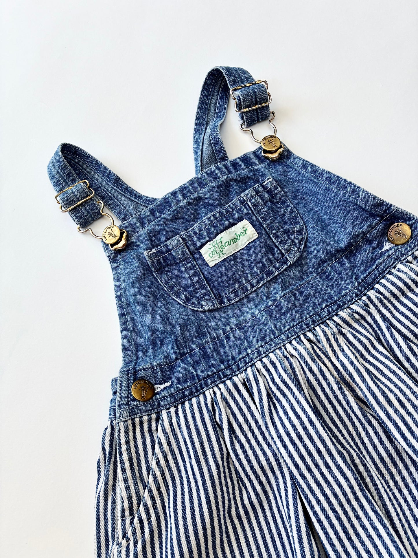 Vintage denim and hickory stripe dress age 18-24m