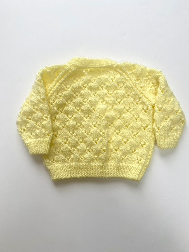Butter lemon hand-knitted cardi Age 3m
