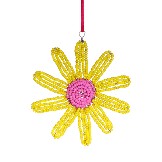 Yellow beaded flower decoration