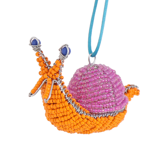 Pink & orange beaded snail decoration