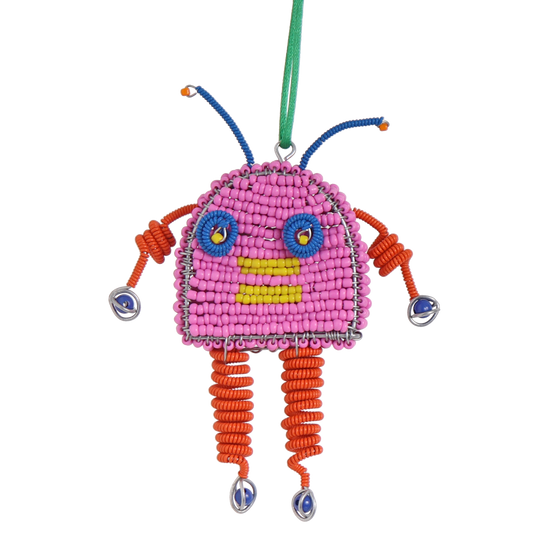 Pink beaded robot hanging decoration